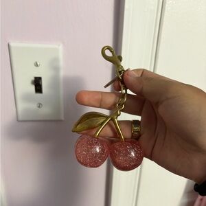 Pink Cherry Keychain with Gold Accents